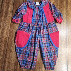 Vintage Charming Original Plaid Corduroy Baby Romper Jumpsuit Size 12 Months